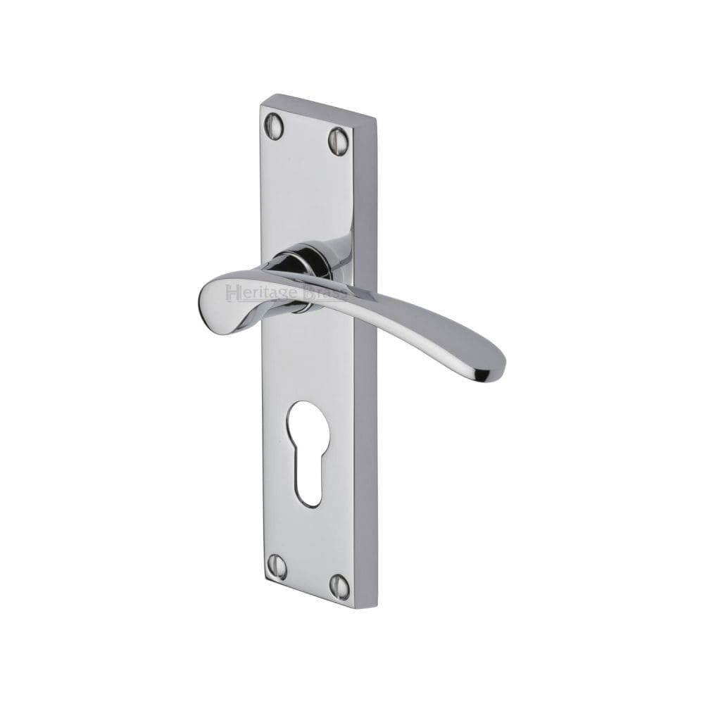 Heritage Brass Door Furniture Polished Chrome / Euro Profile Lock Handles Heritage Brass - Door Handle for Euro Profile Plate Sophia Design Polished Chrome Fi
