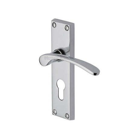 Heritage Brass Door Furniture Polished Chrome / Euro Profile Lock Handles Heritage Brass - Door Handle for Euro Profile Plate Sophia Design Polished Chrome Fi