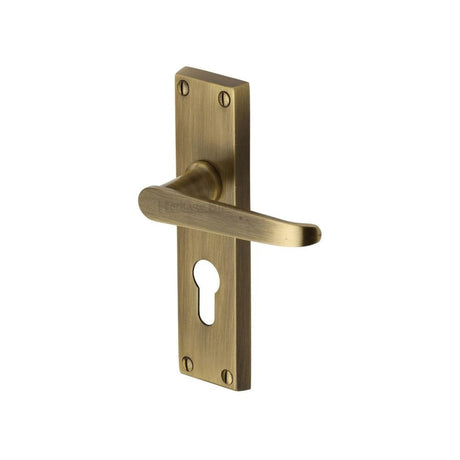 Heritage Brass Door Furniture Antique Brass / Euro Profile Lock Handles Heritage Brass - Door Handle for Euro Profile Plate Victoria Design Antique Brass F