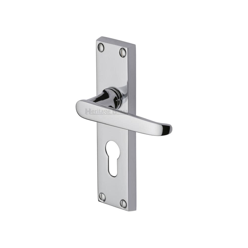 Heritage Brass Door Furniture Polished Chrome / Euro Profile Lock Handles Heritage Brass - Door Handle for Euro Profile Plate Victoria Design Polished Chrome