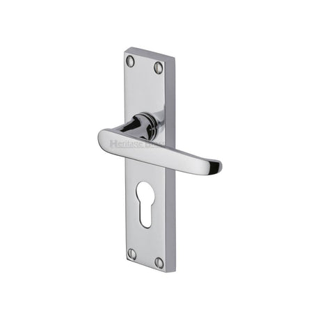 Heritage Brass Door Furniture Polished Chrome / Euro Profile Lock Handles Heritage Brass - Door Handle for Euro Profile Plate Victoria Design Polished Chrome