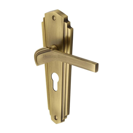 Heritage Brass Door Furniture Antique Brass / Euro Profile Lock Handles Heritage Brass - Door Handle for Euro Profile Plate Waldorf Design Antique Brass Fi