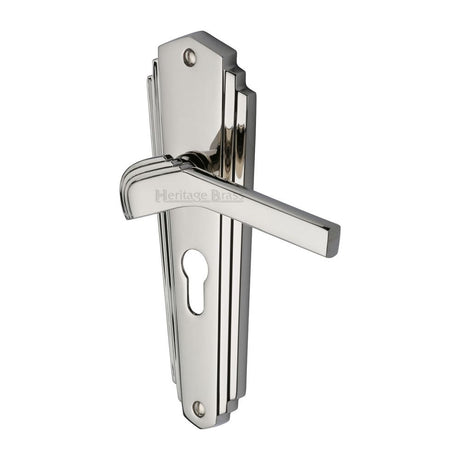 Heritage Brass Door Furniture Polished Nickel / Euro Profile Lock Handles Heritage Brass - Door Handle for Euro Profile Plate Waldorf Design Polished Nickel F