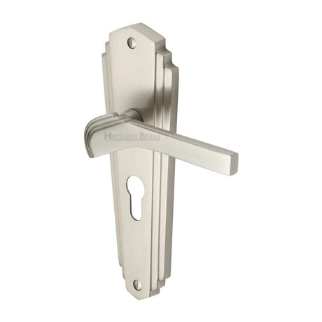 Heritage Brass Door Furniture Satin Nickel / Euro Profile Lock Handles Heritage Brass - Door Handle for Euro Profile Plate Waldorf Design Satin Nickel F