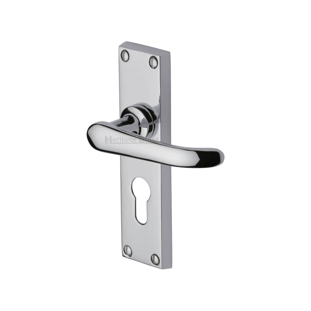 Heritage Brass Door Furniture Polished Chrome / Euro Profile Lock Handles Heritage Brass - Door Handle for Euro Profile Plate Windsor Design Polished Chrome F