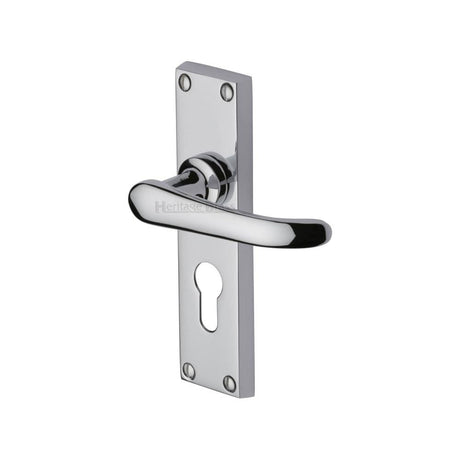 Heritage Brass Door Furniture Polished Chrome / Euro Profile Lock Handles Heritage Brass - Door Handle for Euro Profile Plate Windsor Design Polished Chrome F