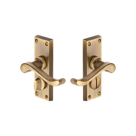 Heritage Brass Door Furniture Antique Brass / Privacy Handles Heritage Brass - Door Handle for Privacy Set Bedford Short Design Antique Brass Fin