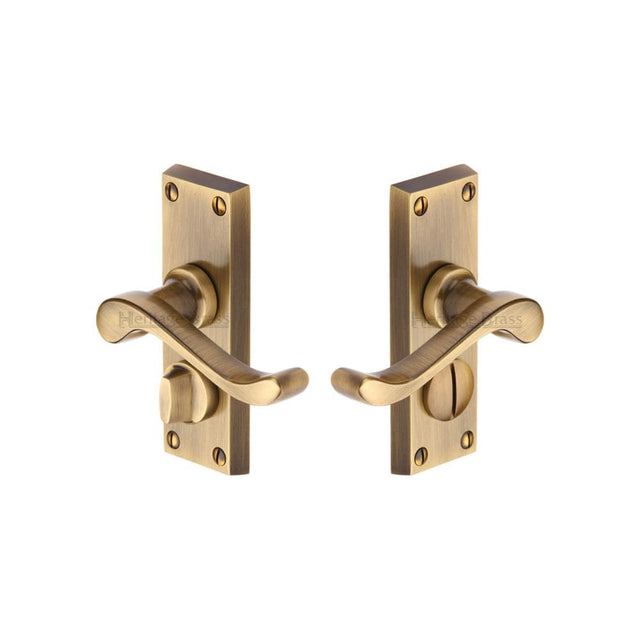 Heritage Brass Door Furniture Antique Brass / Privacy Handles Heritage Brass - Door Handle for Privacy Set Bedford Short Design Antique Brass Fin