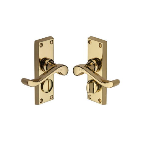 Heritage Brass Door Furniture Polished Brass / Privacy Handles Heritage Brass - Door Handle for Privacy Set Bedford Short Design Polished Brass Fin