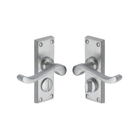 Heritage Brass Door Furniture Satin Chrome / Privacy Handles Heritage Brass - Door Handle for Privacy Set Bedford Short Design Satin Chrome Fi