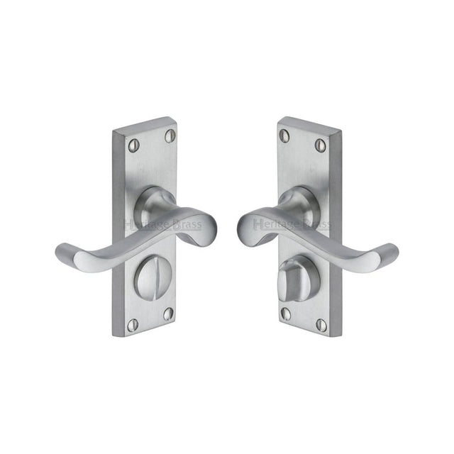 Heritage Brass Door Furniture Satin Chrome / Privacy Handles Heritage Brass - Door Handle for Privacy Set Bedford Short Design Satin Chrome Fi