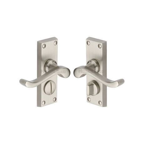 Heritage Brass Door Furniture Satin Nickel / Privacy Handles Heritage Brass - Door Handle for Privacy Set Bedford Short Design Satin Nickel Fi