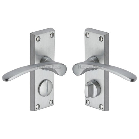 Heritage Brass Door Furniture Satin Chrome / Privacy Handles Heritage Brass - Door Handle for Privacy Set Sophia Short Design Satin Chrome Fin