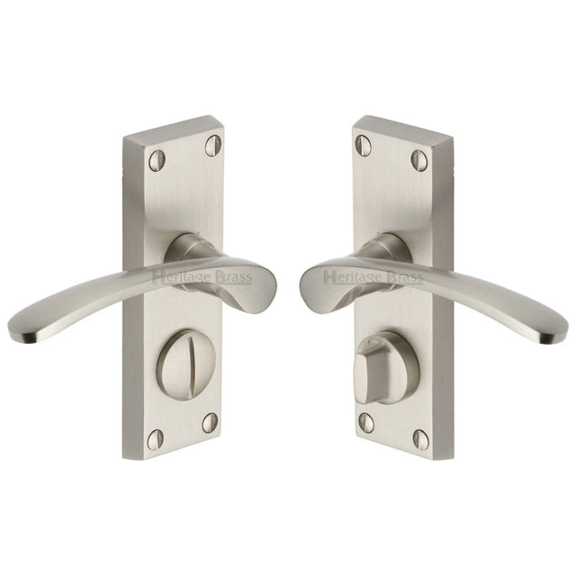Heritage Brass Door Furniture Satin Nickel / Privacy Handles Heritage Brass - Door Handle for Privacy Set Sophia Short Design Satin Nickel Fin