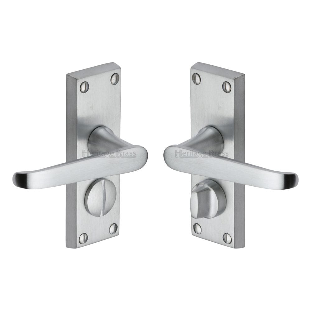Heritage Brass Door Furniture Satin Chrome / Privacy Handles Heritage Brass - Door Handle for Privacy Set Victoria Short Design Satin Chrome F