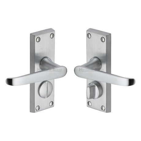 Heritage Brass Door Furniture Satin Chrome / Privacy Handles Heritage Brass - Door Handle for Privacy Set Victoria Short Design Satin Chrome F