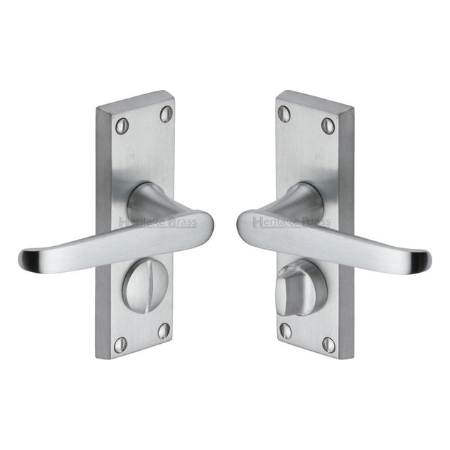 Heritage Brass Door Furniture Satin Chrome / Privacy Handles Heritage Brass - Door Handle for Privacy Set Victoria Short Design Satin Chrome F