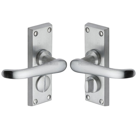 Heritage Brass Door Furniture Satin Chrome / Privacy Handles Heritage Brass - Door Handle for Privacy Set Windsor Short Design Satin Chrome Fi