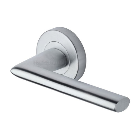 Heritage Brass Door Furniture Satin Chrome / Round Rose Heritage Brass - Door Handle Lever Latch on Round Rose Admiralty Design Satin Chr