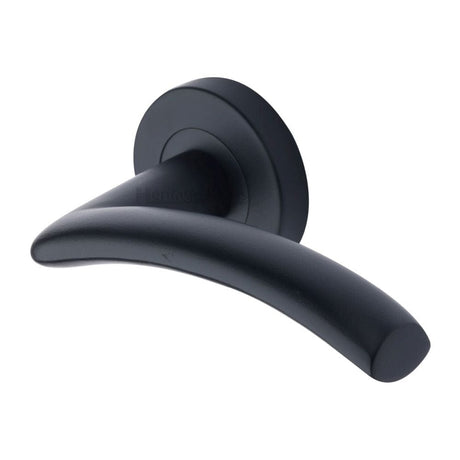 Heritage Brass Door Furniture Matt Black / Round Rose Heritage Brass - Door Handle Lever Latch on Round Rose Centaur Design Matt Black