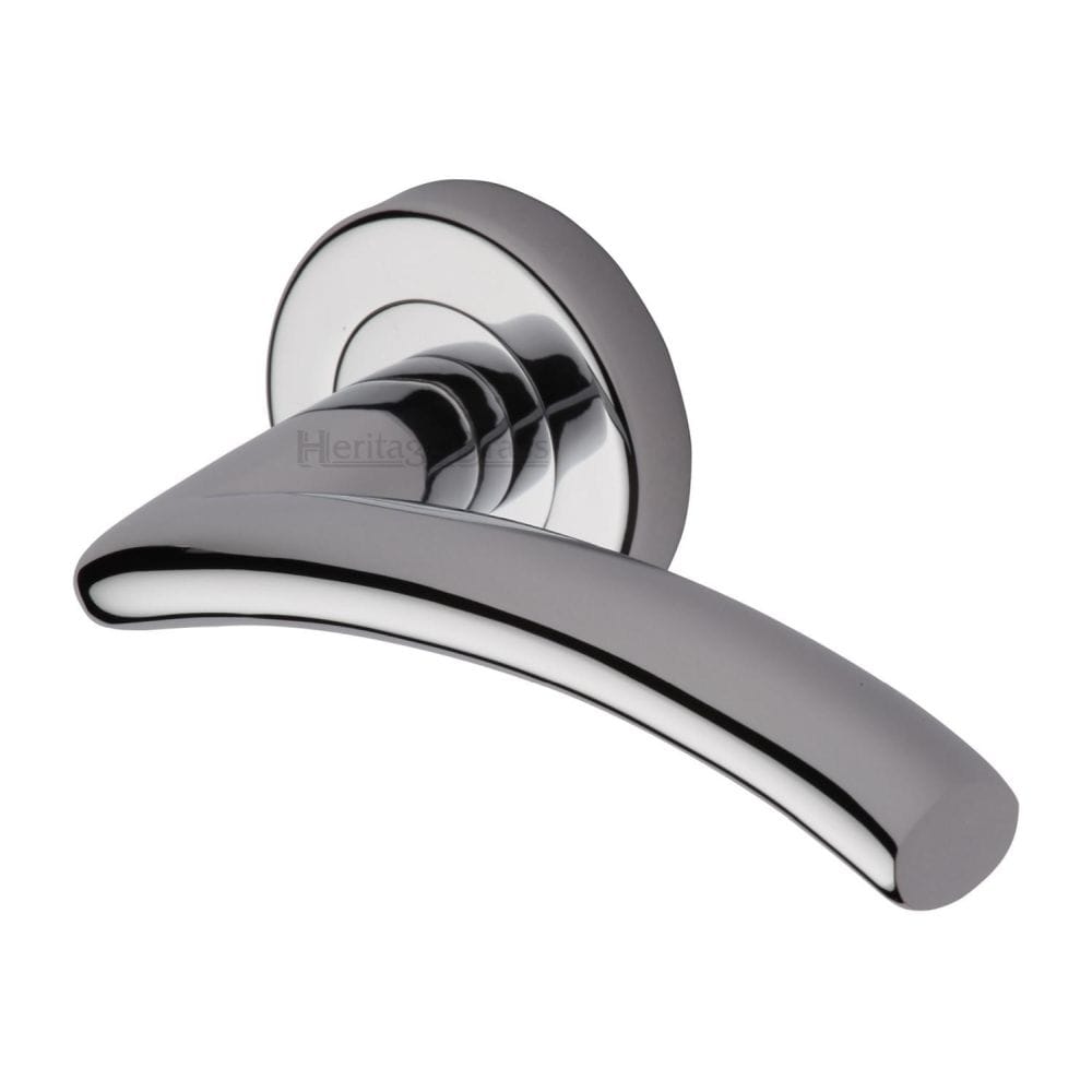 Heritage Brass Door Furniture Polished Chrome / Round Rose Heritage Brass - Door Handle Lever Latch on Round Rose Centaur Design Polished Chrom