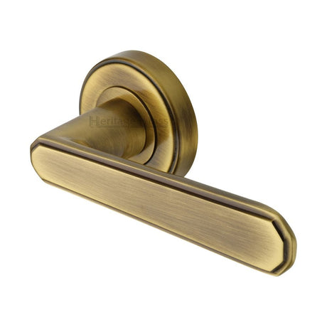 Heritage Brass Door Furniture Antique Brass / Round Rose Heritage Brass - Door Handle Lever Latch on Round Rose Century Design Antique Brass