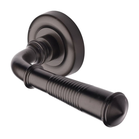 Heritage Brass Door Furniture Matt Bronze / Round Rose Heritage Brass - Door Handle Lever Latch on Round Rose Colonial Reeded Design Ma