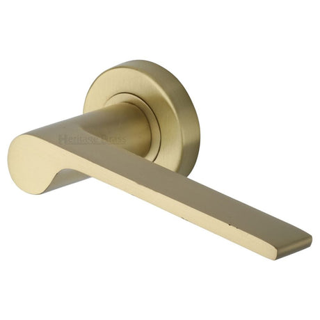 Heritage Brass Door Furniture Satin Brass / Round Rose Heritage Brass - Door Handle Lever Latch on Round Rose Julia Design Satin Brass F