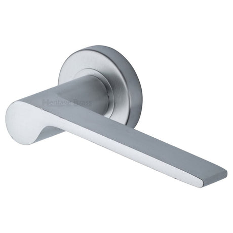 Heritage Brass Door Furniture Satin Chrome / Round Rose Heritage Brass - Door Handle Lever Latch on Round Rose Julia Design Satin Chrome
