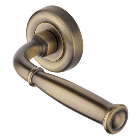 Heritage Brass Door Furniture Antique Brass / Round Rose Heritage Brass - Door Handle Lever Latch on Round Rose Lincoln Design Antique Brass