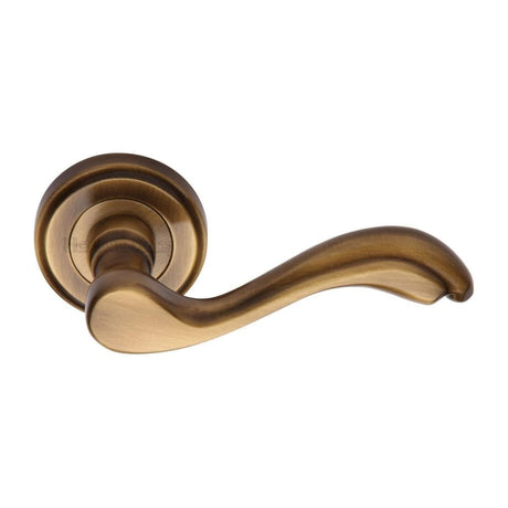 Heritage Brass Door Furniture Antique Brass / Round Rose Heritage Brass - Door Handle Lever Latch on Round Rose Lisboa Design Antique Brass