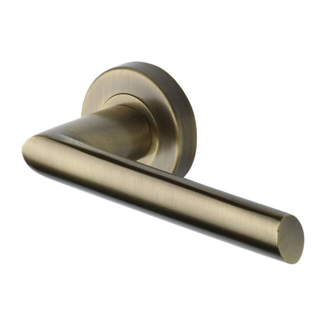 Heritage Brass Door Furniture Antique Brass / Round Rose Heritage Brass - Door Handle Lever Latch on Round Rose Mercury Design Antique Brass