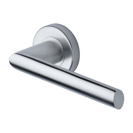 Heritage Brass Door Furniture Satin Chrome / Round Rose Heritage Brass - Door Handle Lever Latch on Round Rose Mercury Design Satin Chrom