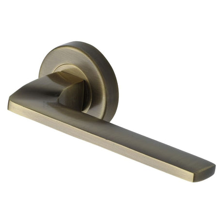 Heritage Brass Door Furniture Antique Brass / Round Rose Heritage Brass - Door Handle Lever Latch on Round Rose Metro Angled Design Antique