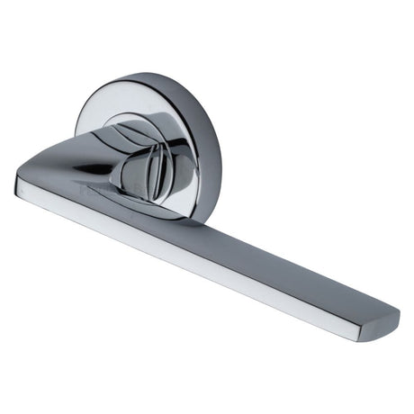 Heritage Brass Door Furniture Polished Chrome / Round Rose Heritage Brass - Door Handle Lever Latch on Round Rose Metro Angled Design Polished