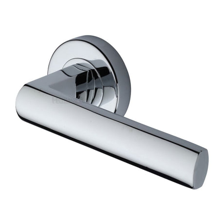 Heritage Brass Door Furniture Polished Chrome / Round Rose Heritage Brass - Door Handle Lever Latch on Round Rose Poseidon Design Polished Chro