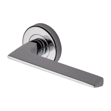 Heritage Brass Door Furniture Polished Chrome / Round Rose Heritage Brass - Door Handle Lever Latch on Round Rose Pyramid Design Polished Chrom