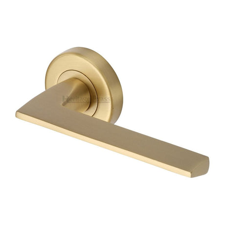 Heritage Brass Door Furniture Satin Brass / Round Rose Heritage Brass - Door Handle Lever Latch on Round Rose Pyramid Design Satin Brass