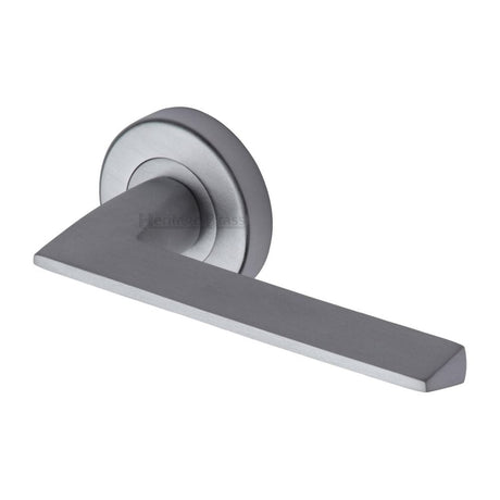 Heritage Brass Door Furniture Satin Chrome / Round Rose Heritage Brass - Door Handle Lever Latch on Round Rose Pyramid Design Satin Chrom