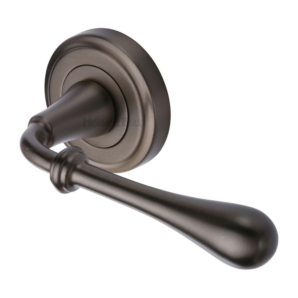 Heritage Brass Door Furniture Matt Bronze / Round Rose Heritage Brass - Door Handle Lever Latch on Round Rose Roma Design Matt Bronze F