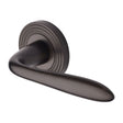 Heritage Brass Door Furniture Matt Bronze / Round Rose Heritage Brass - Door Handle Lever Latch on Round Rose Sutton Reeded Design Matt