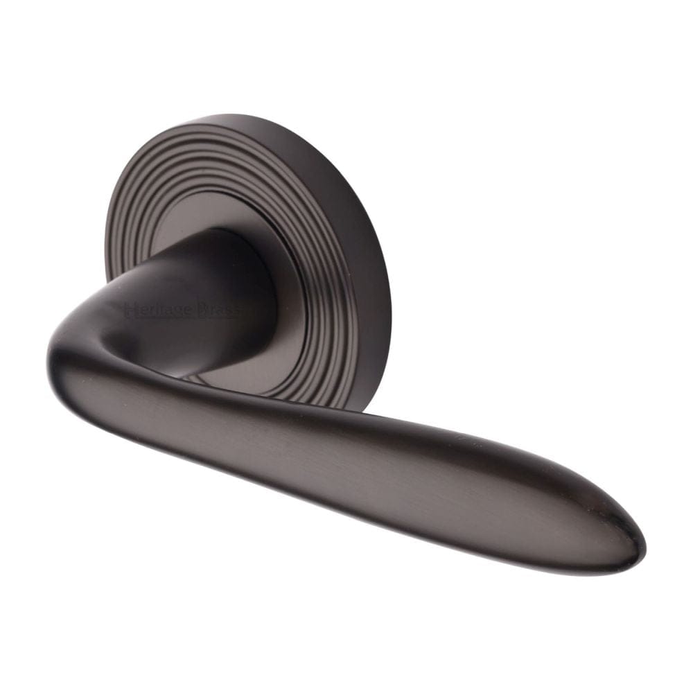 Heritage Brass Door Furniture Matt Bronze / Round Rose Heritage Brass - Door Handle Lever Latch on Round Rose Sutton Reeded Design Matt