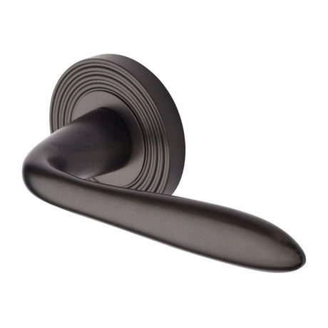 Heritage Brass Door Furniture Matt Bronze / Round Rose Heritage Brass - Door Handle Lever Latch on Round Rose Sutton Reeded Design Matt