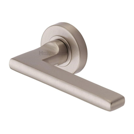 Heritage Brass Door Furniture Satin Nickel / Round Rose Heritage Brass - Door Handle Lever Latch on Round Rose Trident Design Satin Nicke