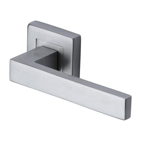 Heritage Brass Door Furniture Satin Chrome / Square Rose Heritage Brass - Door Handle Lever Latch on Square Rose Delta Sq Design Satin Chr