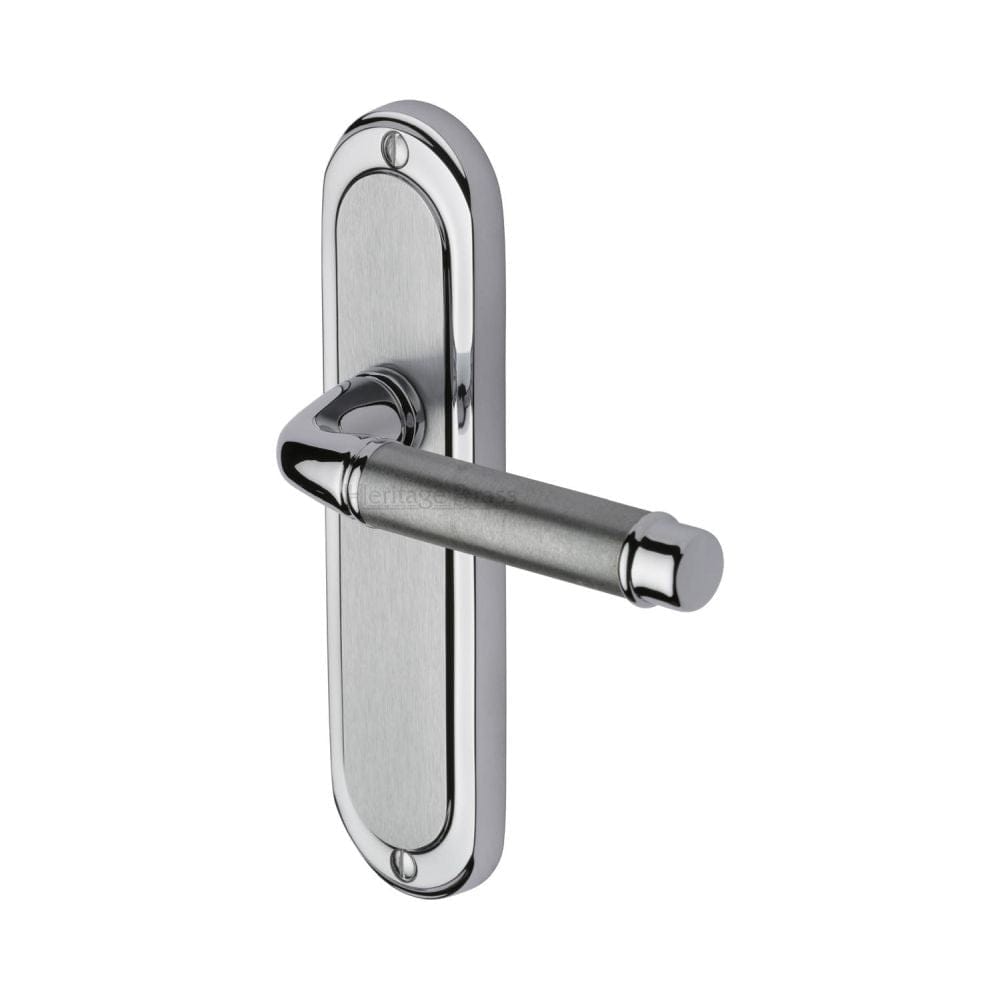 Heritage Brass Door Furniture Apollo Dual Finish,Satin Chrome/Polished Chrome / Latch Handles Heritage Brass - Door Handle Lever Latch Saturn Design Apollo Finish