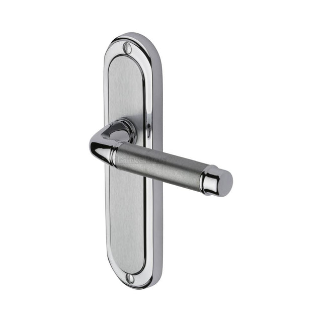 Heritage Brass Door Furniture Apollo Dual Finish,Satin Chrome/Polished Chrome / Latch Handles Heritage Brass - Door Handle Lever Latch Saturn Design Apollo Finish