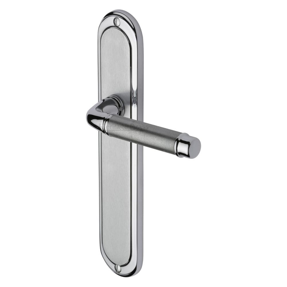 Heritage Brass Door Furniture Apollo Dual Finish,Satin Chrome/Polished Chrome / Latch Handles Heritage Brass - Door Handle Lever Latch Saturn Long Design Apollo Finish