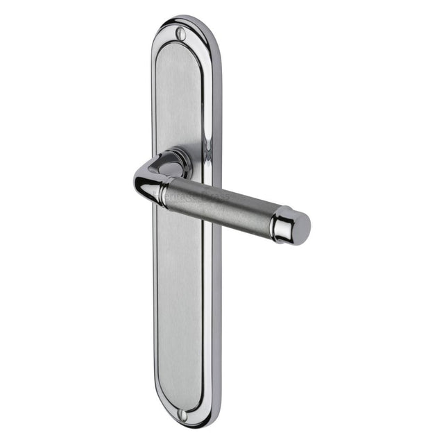 Heritage Brass Door Furniture Apollo Dual Finish,Satin Chrome/Polished Chrome / Latch Handles Heritage Brass - Door Handle Lever Latch Saturn Long Design Apollo Finish