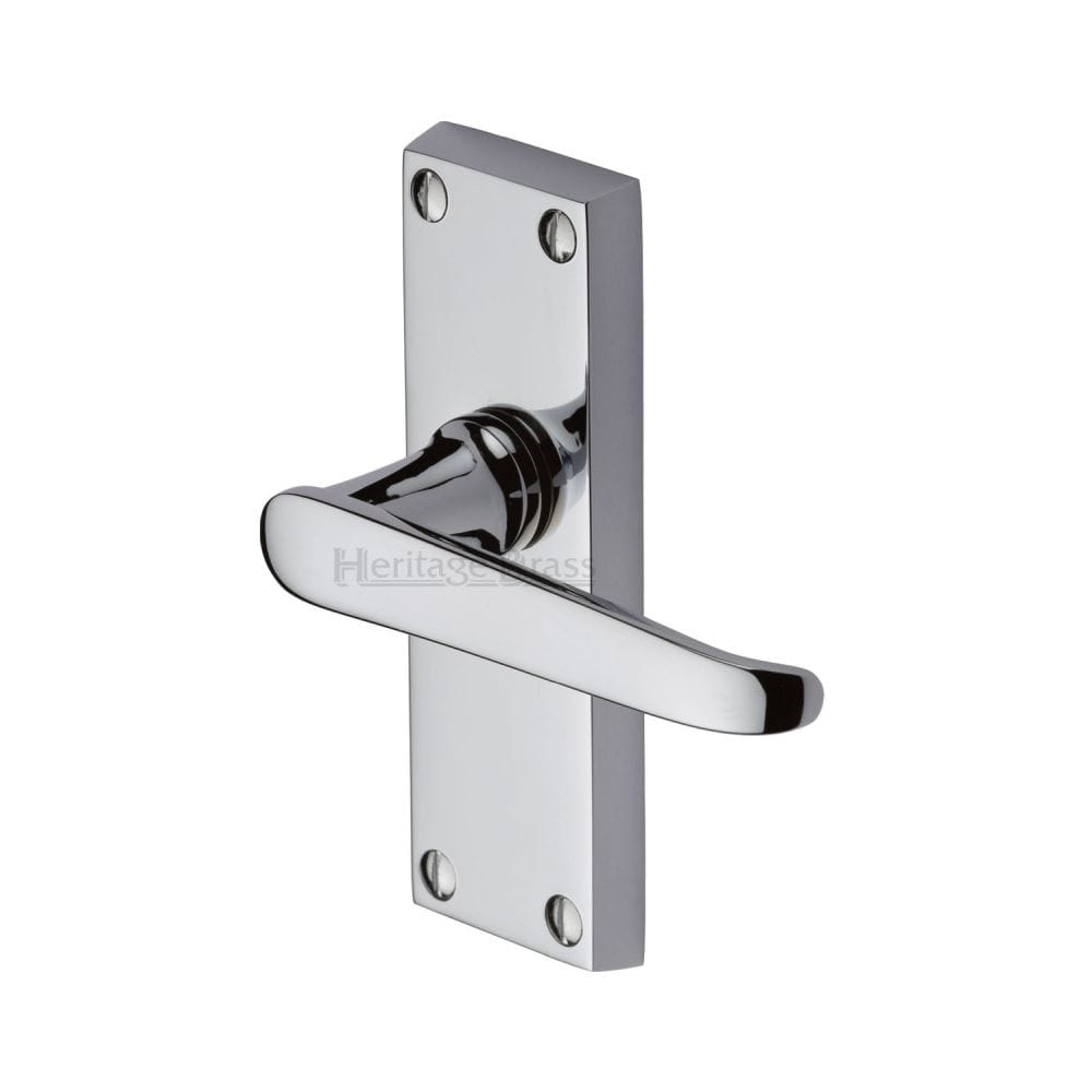 Heritage Brass Door Furniture Polished Chrome / Latch Handles Heritage Brass - Door Handle Lever Latch Victoria Short Design Polished Chrome Finis